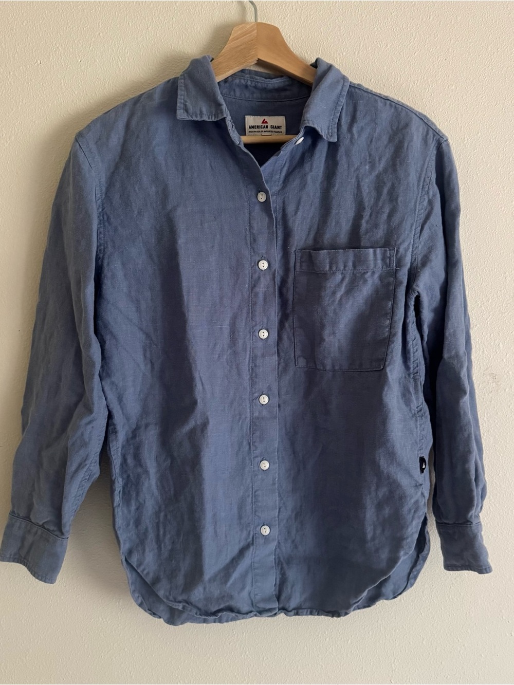 American Giant Blue Linen Button Down Long Sleeve Shirt Size Small